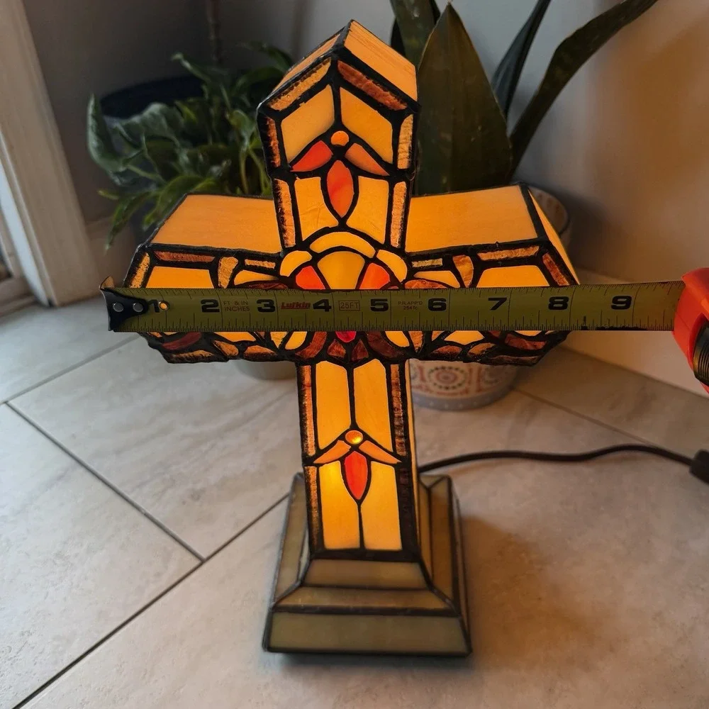 River of Goods Tiffany Style Genuine Art Glass Cross Accent‎ Lamp Night Light